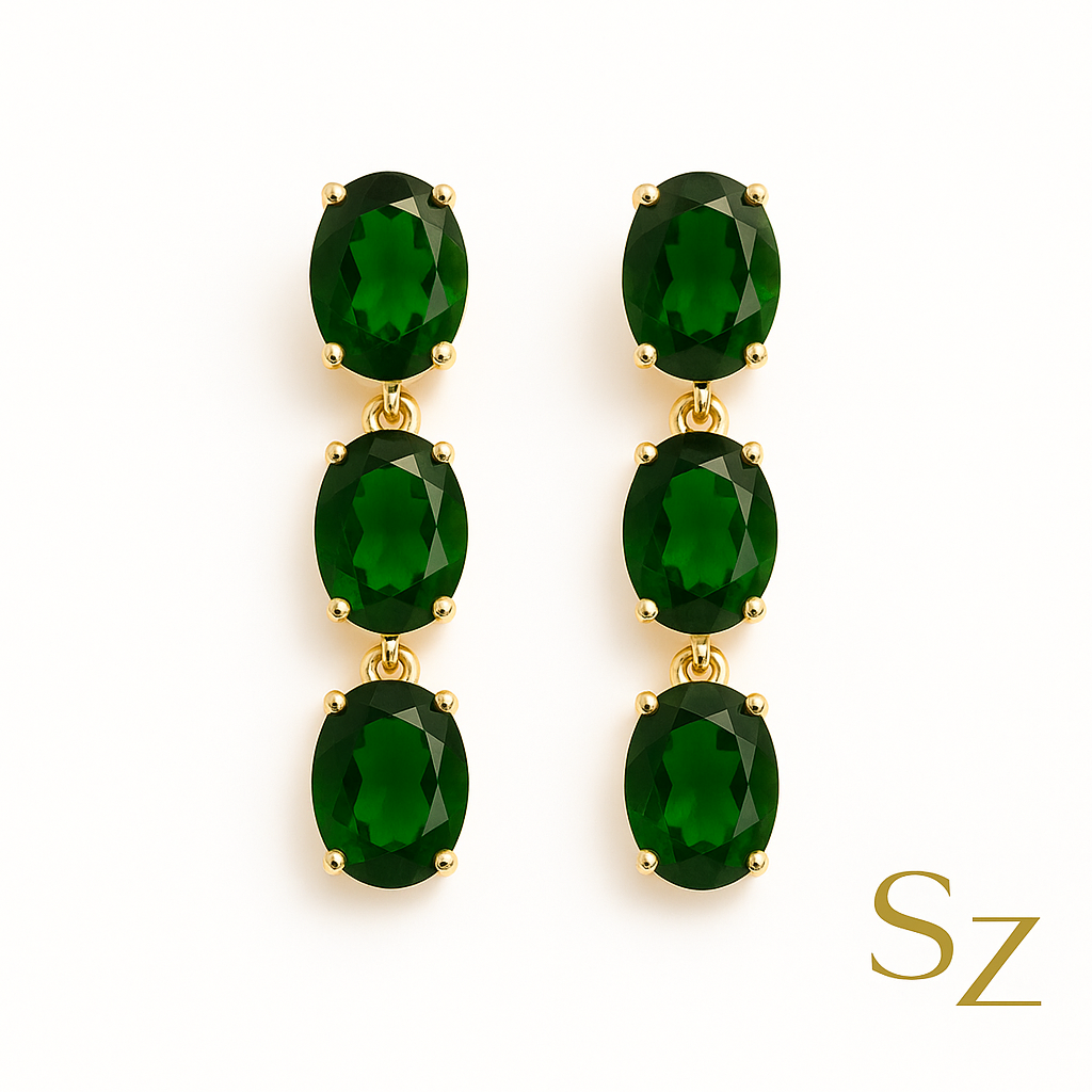 Emerald Triple Oval Drop Earrings