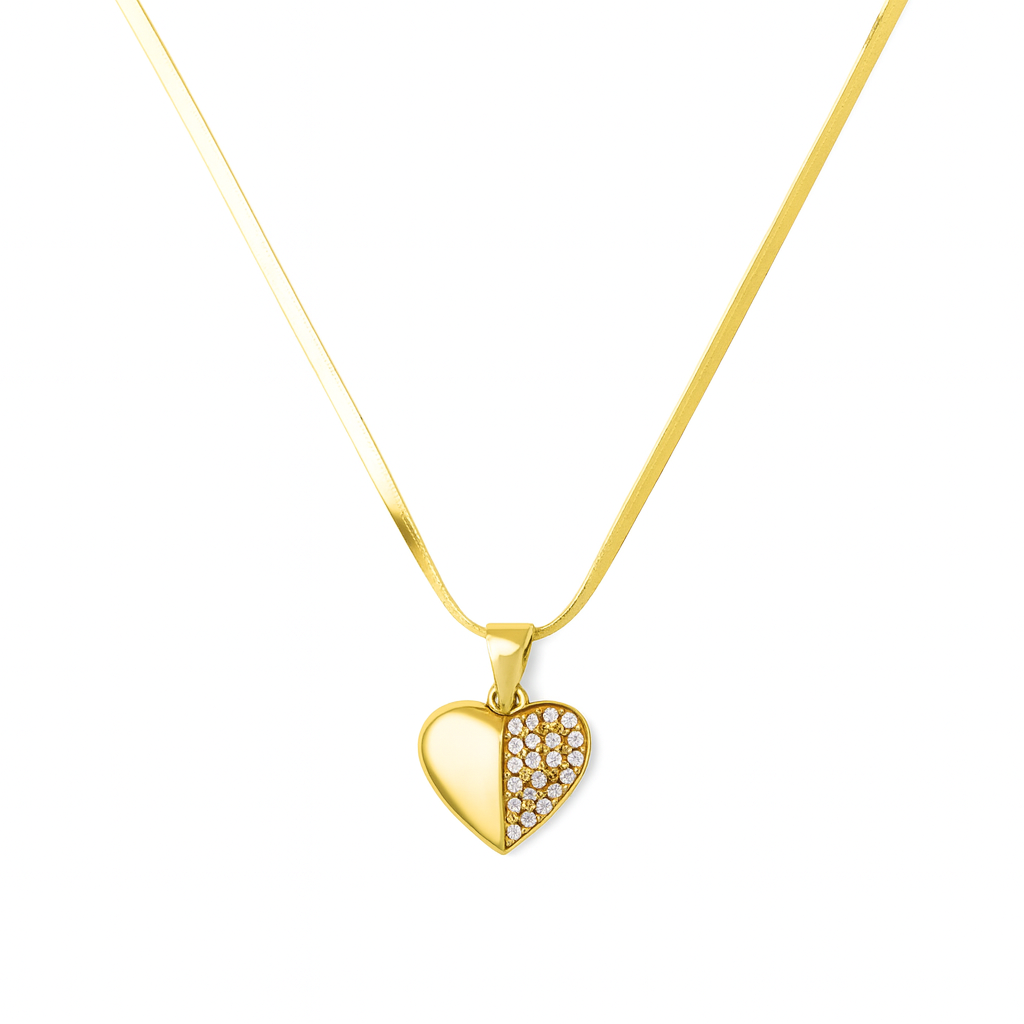 Half Pavé Heart 18k Gold Pendant