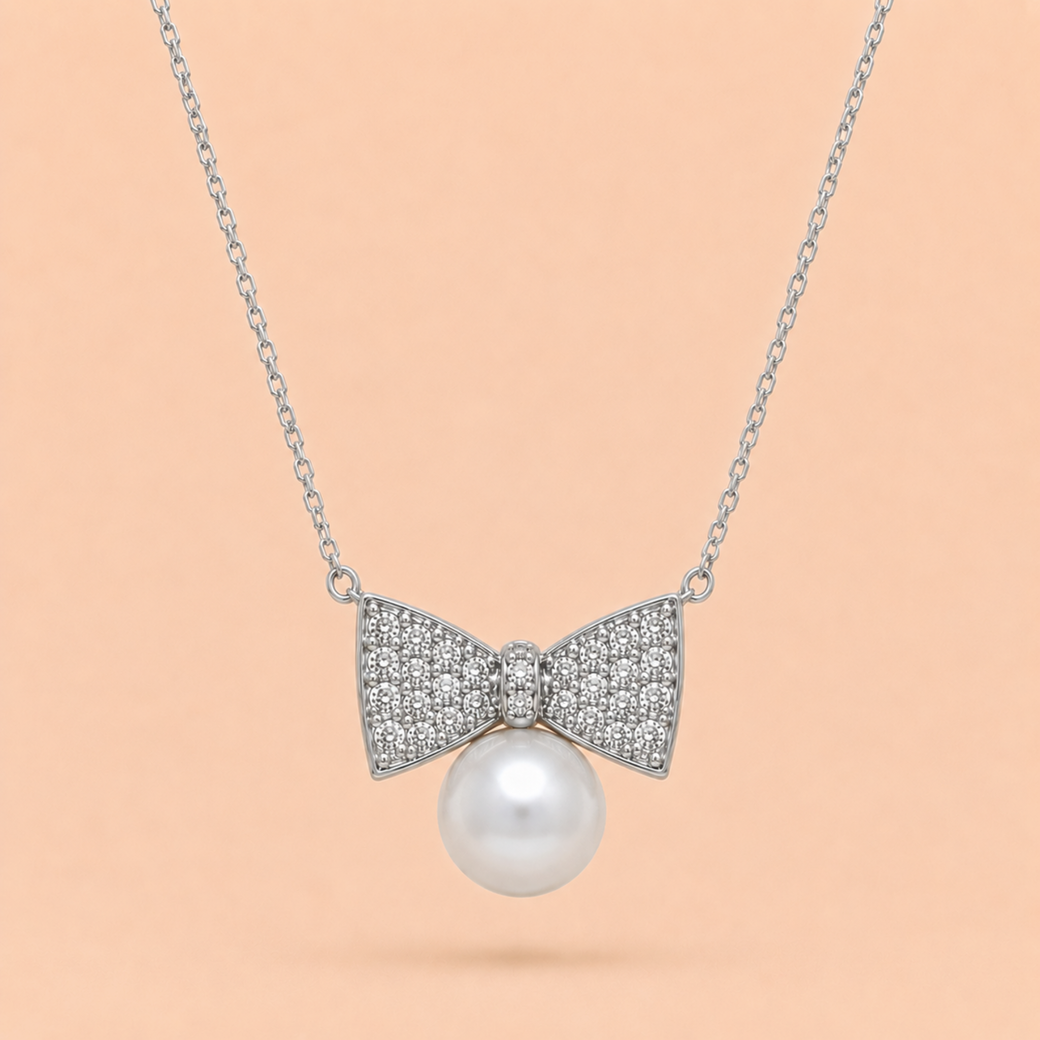 Pearl Bow Glow Necklace & Earrings Jewellery Set
