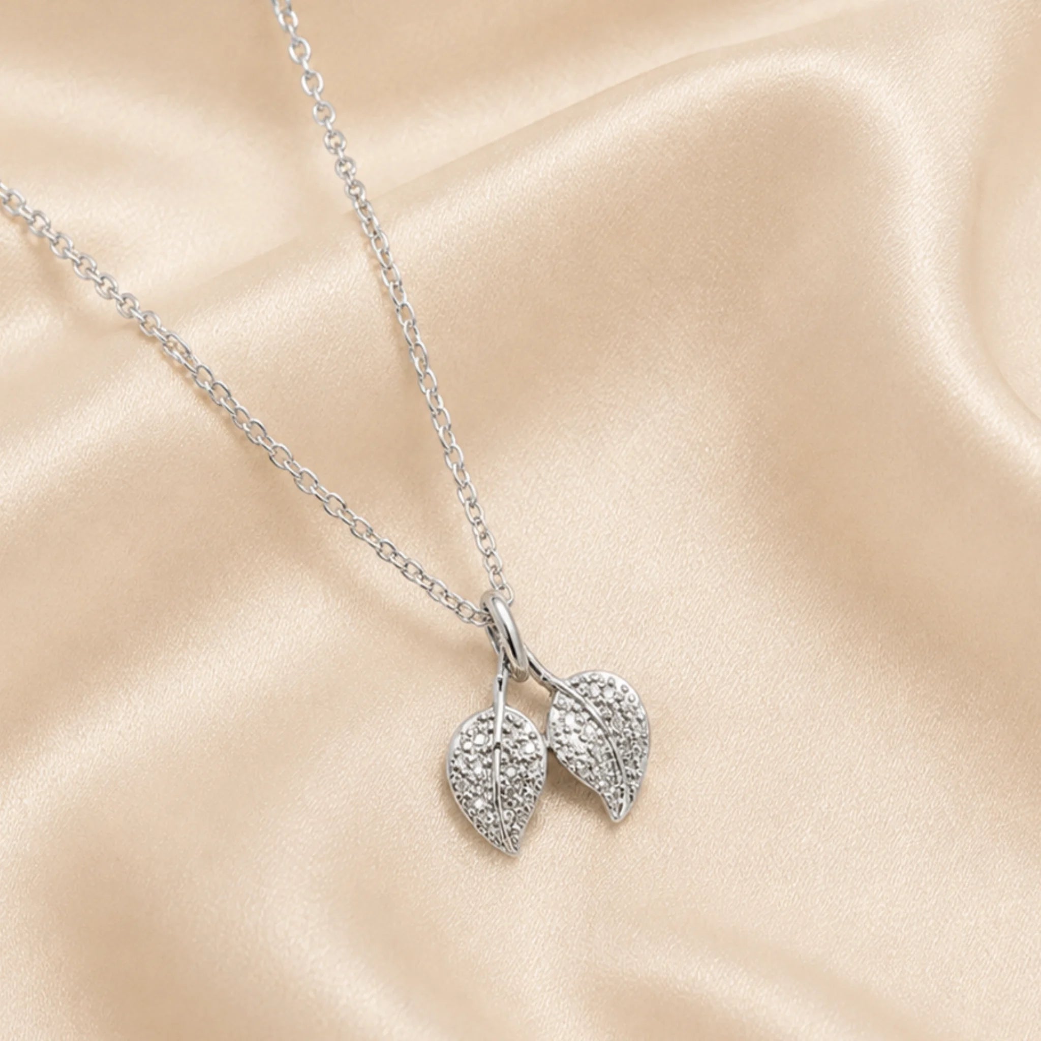 Silver Leaf Drop Necklace & Earrings Set