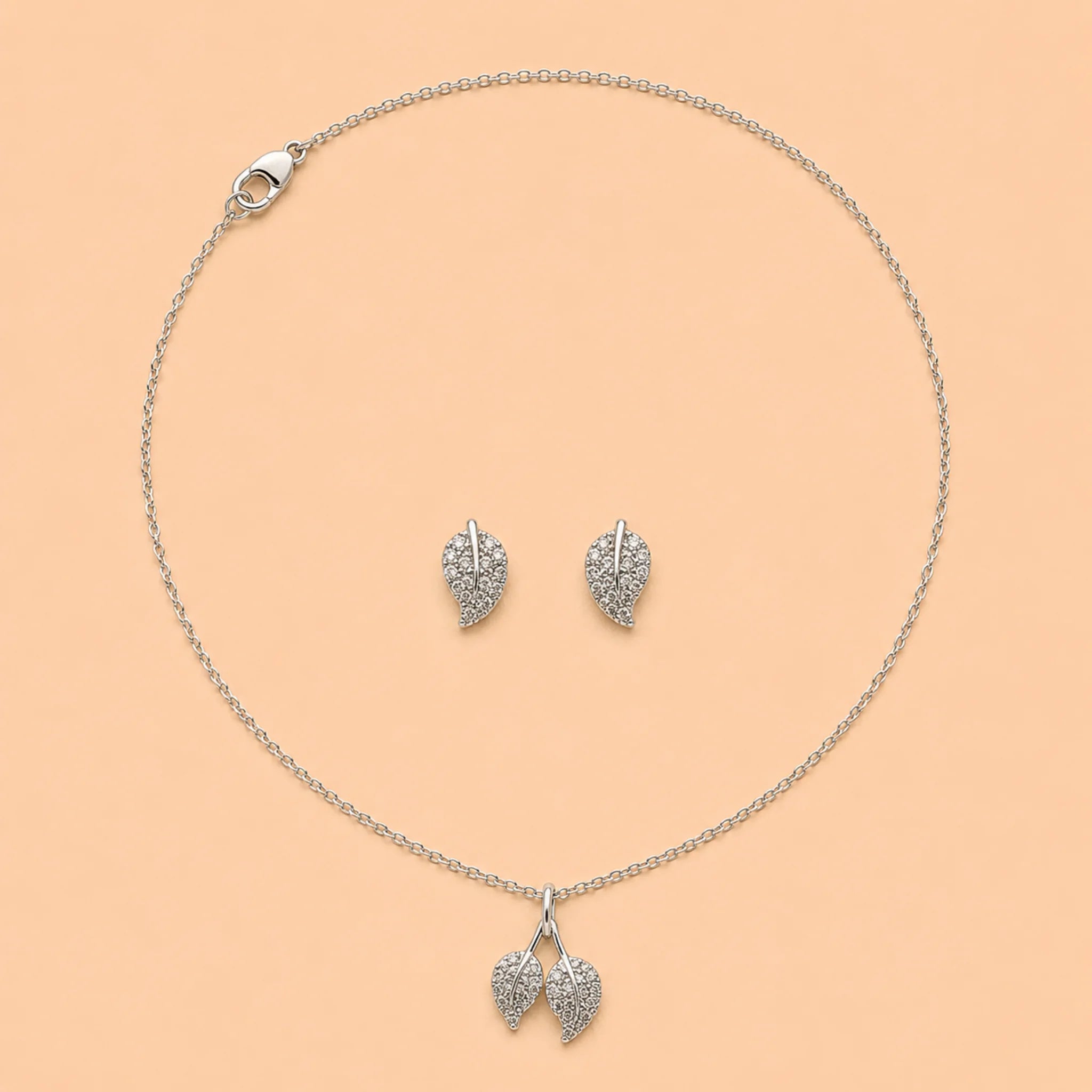 Silver Leaf Drop Necklace & Earrings Set