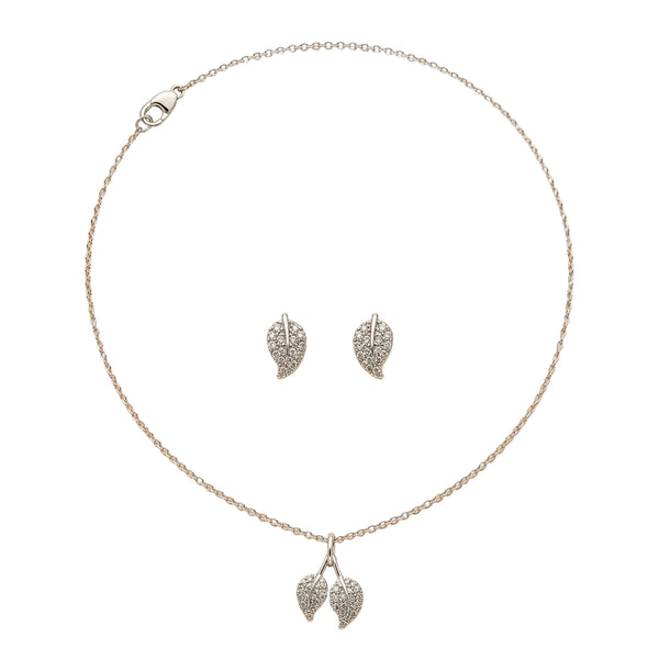 Silver Leaf Drop Necklace & Earrings Set