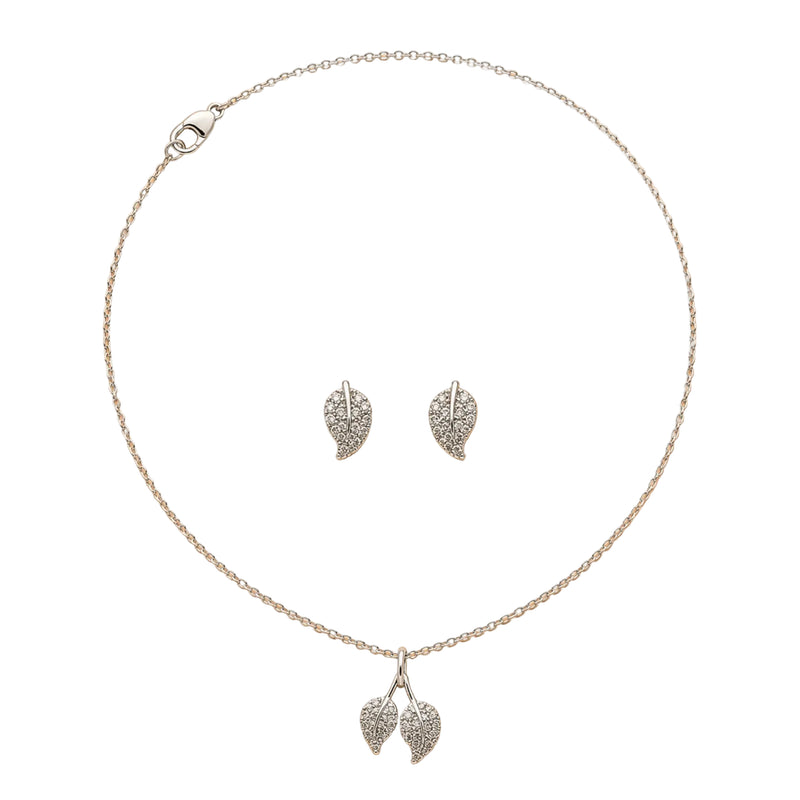 Silver Leaf Drop Necklace & Earrings Set