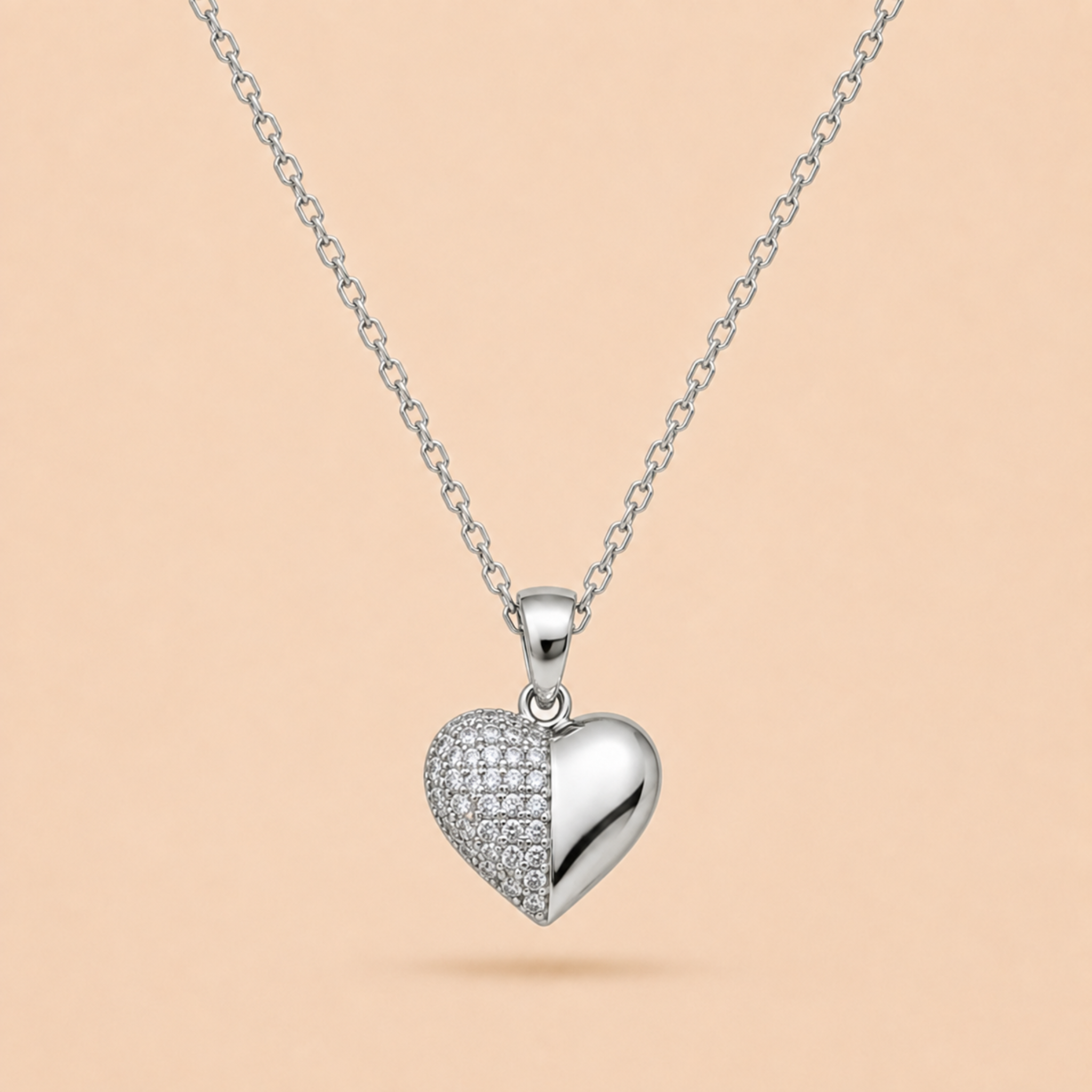 Silver Heart Crystal Necklace & Earrings Set