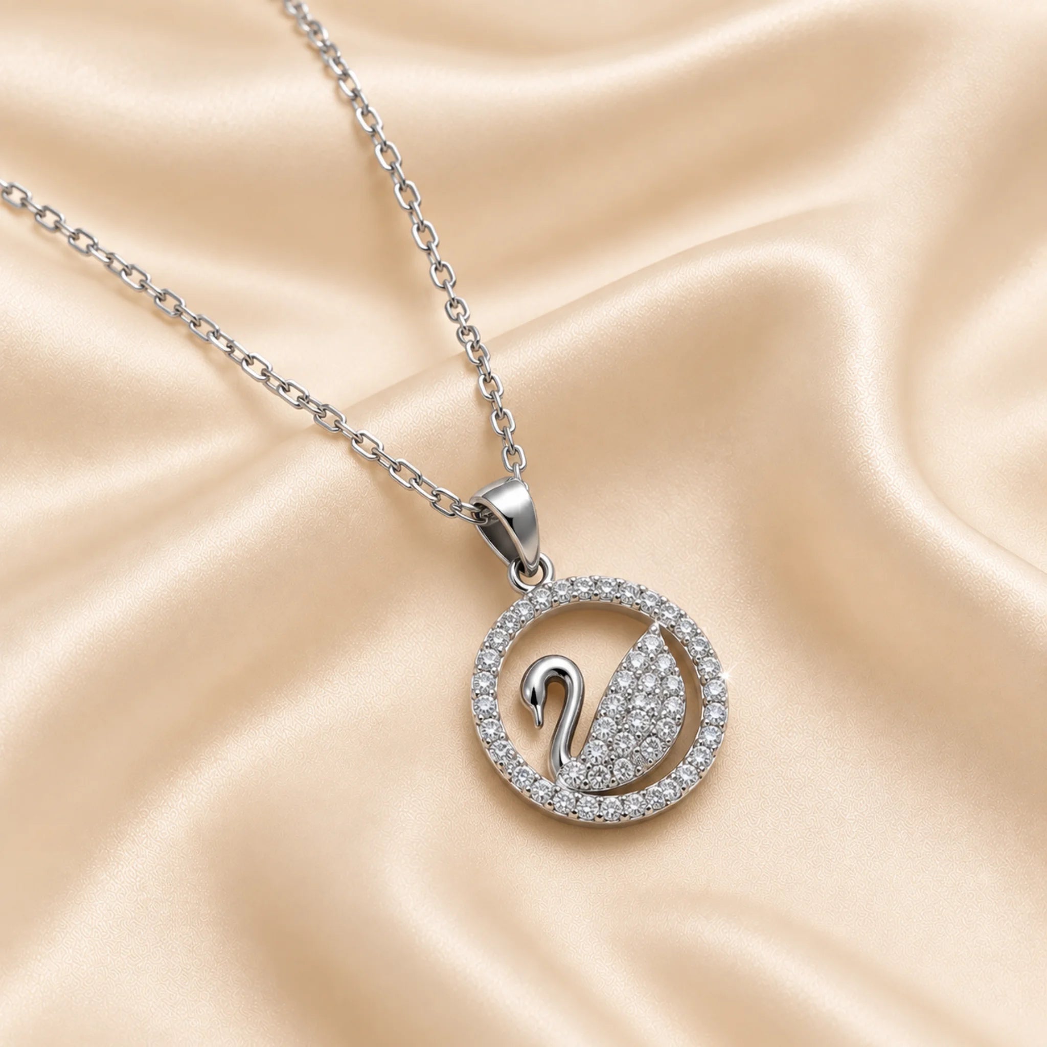 Silver Swan Pendant Necklace & Earrings Set