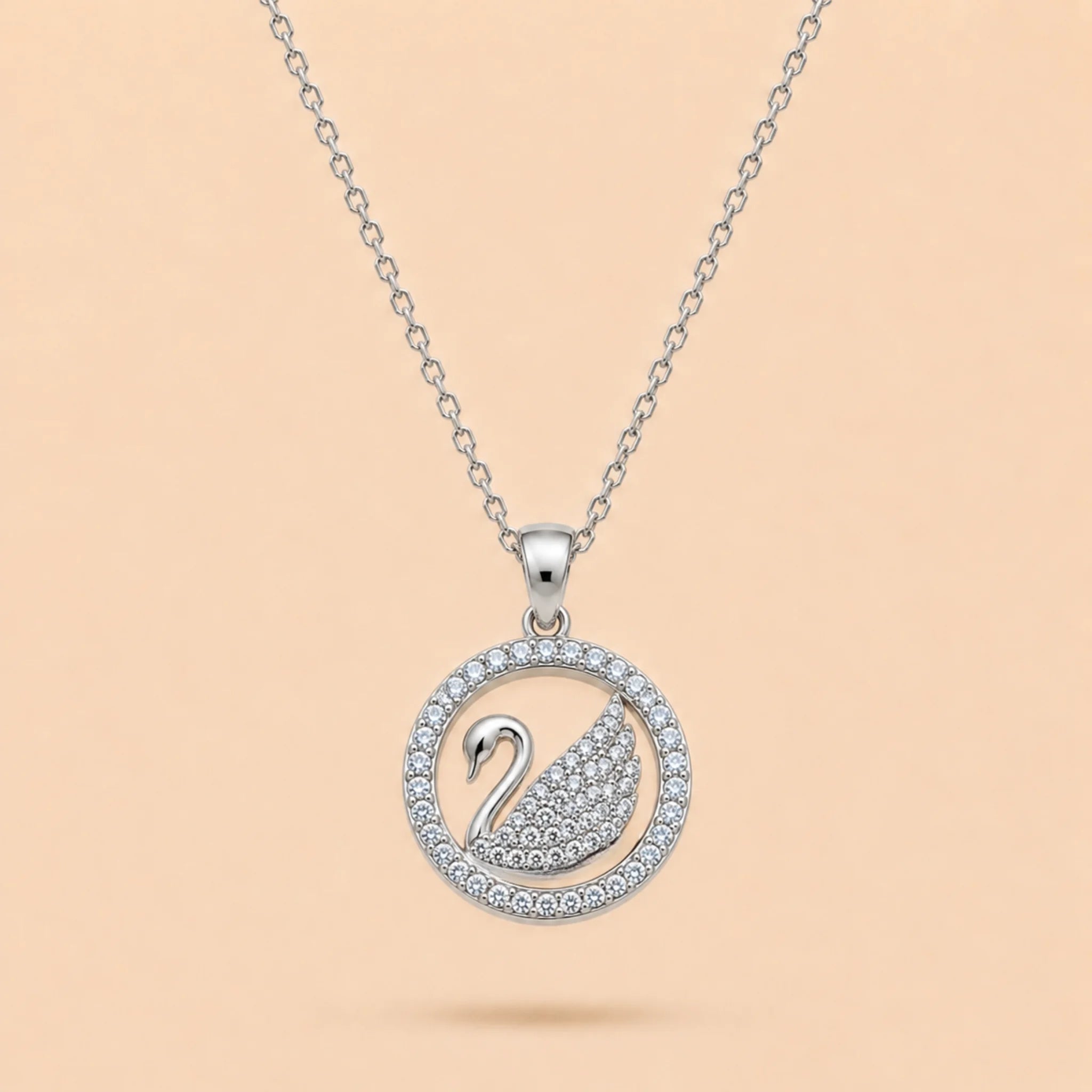 Silver Swan Pendant Necklace & Earrings Set