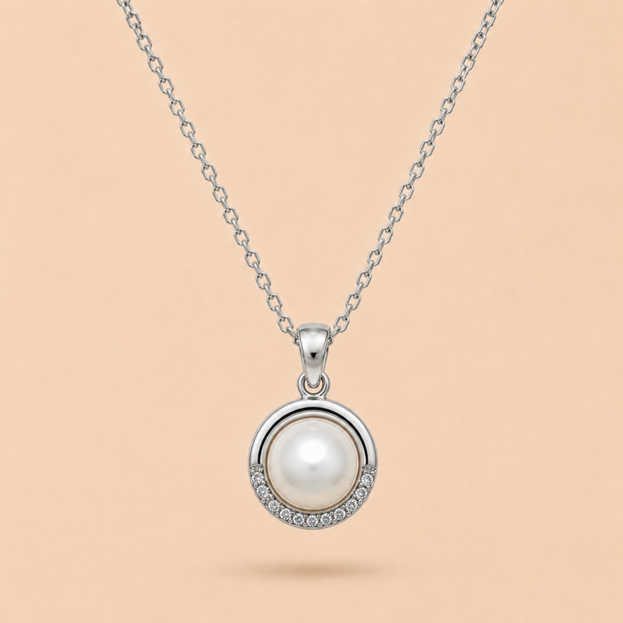 Silver Pearl Halo Necklace & Earrings Set