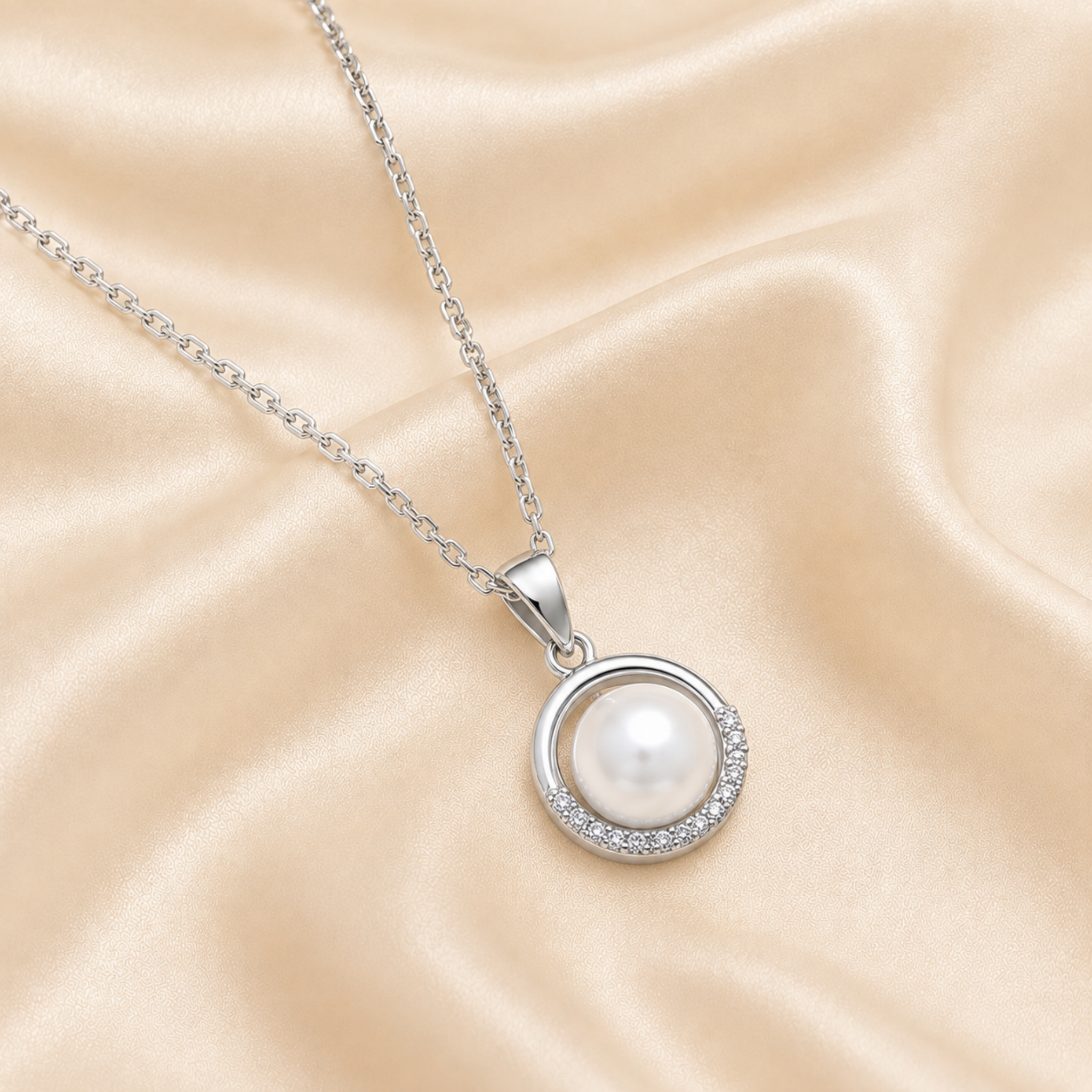 Silver Pearl Halo Necklace & Earrings Set