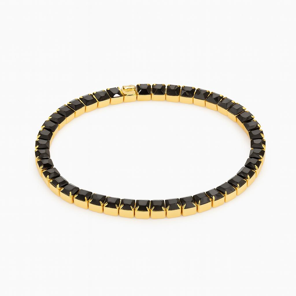Gold Tennis Bracelet with Black Stones