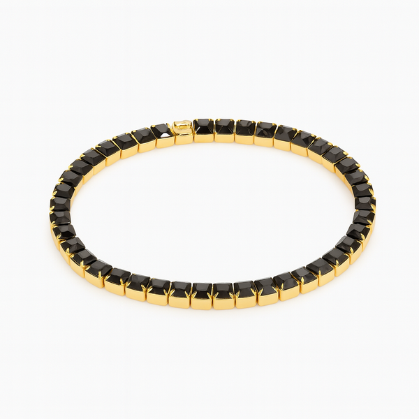 Gold Tennis Bracelet with Black Stones