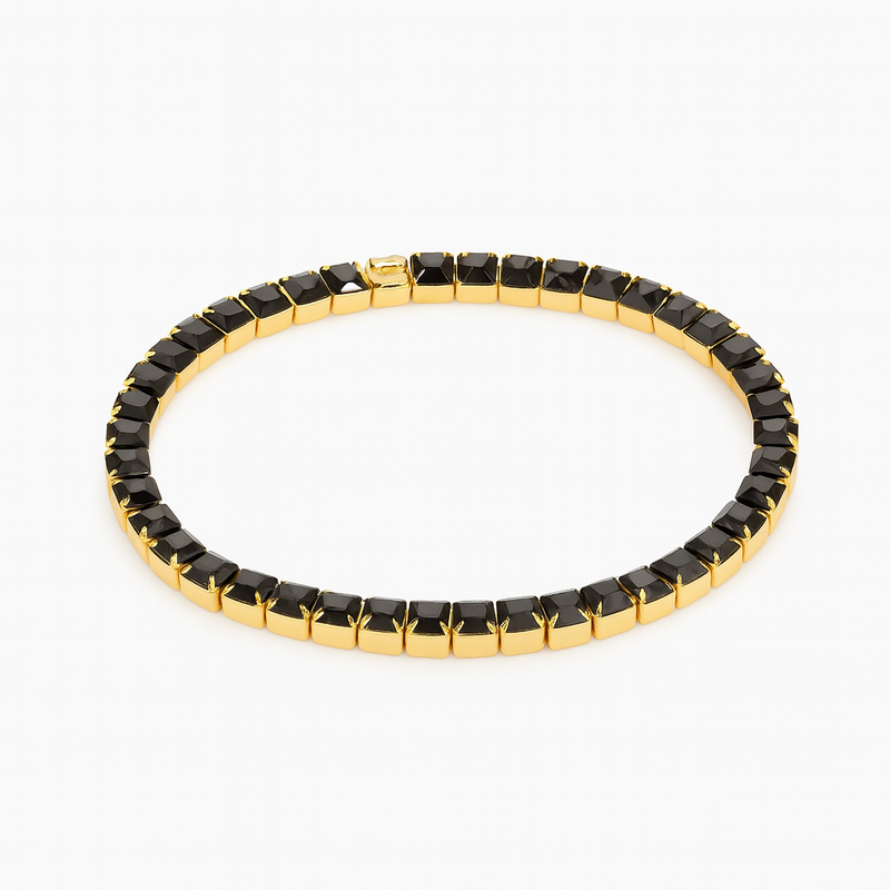 Gold Tennis Bracelet with Black Stones