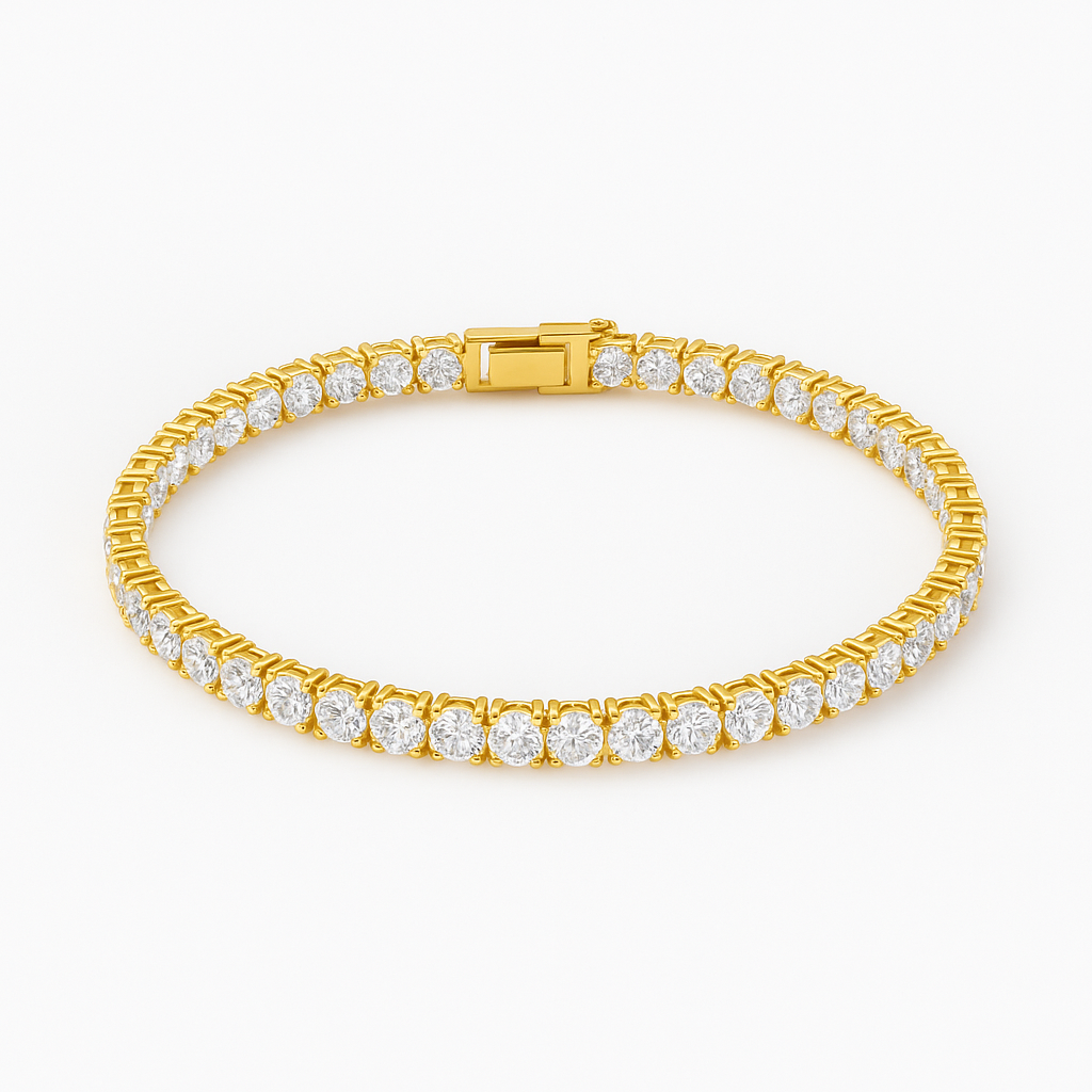Gold Tennis Bracelet with white Stones