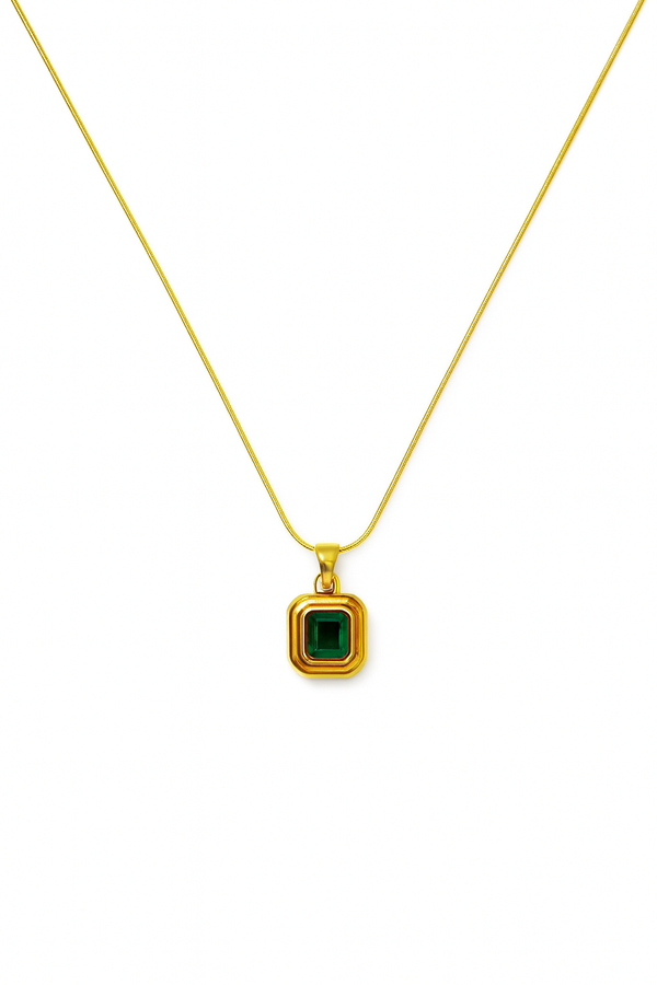 Emerald Square Solitaire Pendant