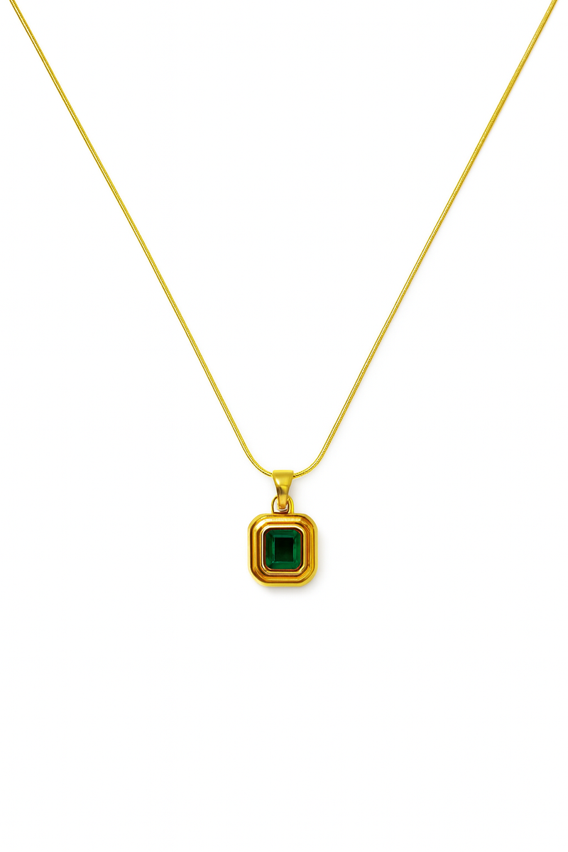 Emerald Square Solitaire Pendant