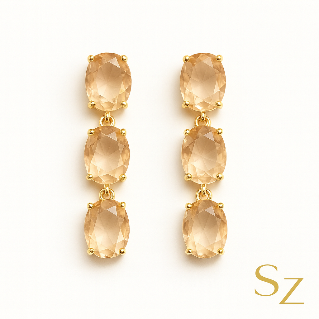 Triple Oval Drop Earrings – Champagne