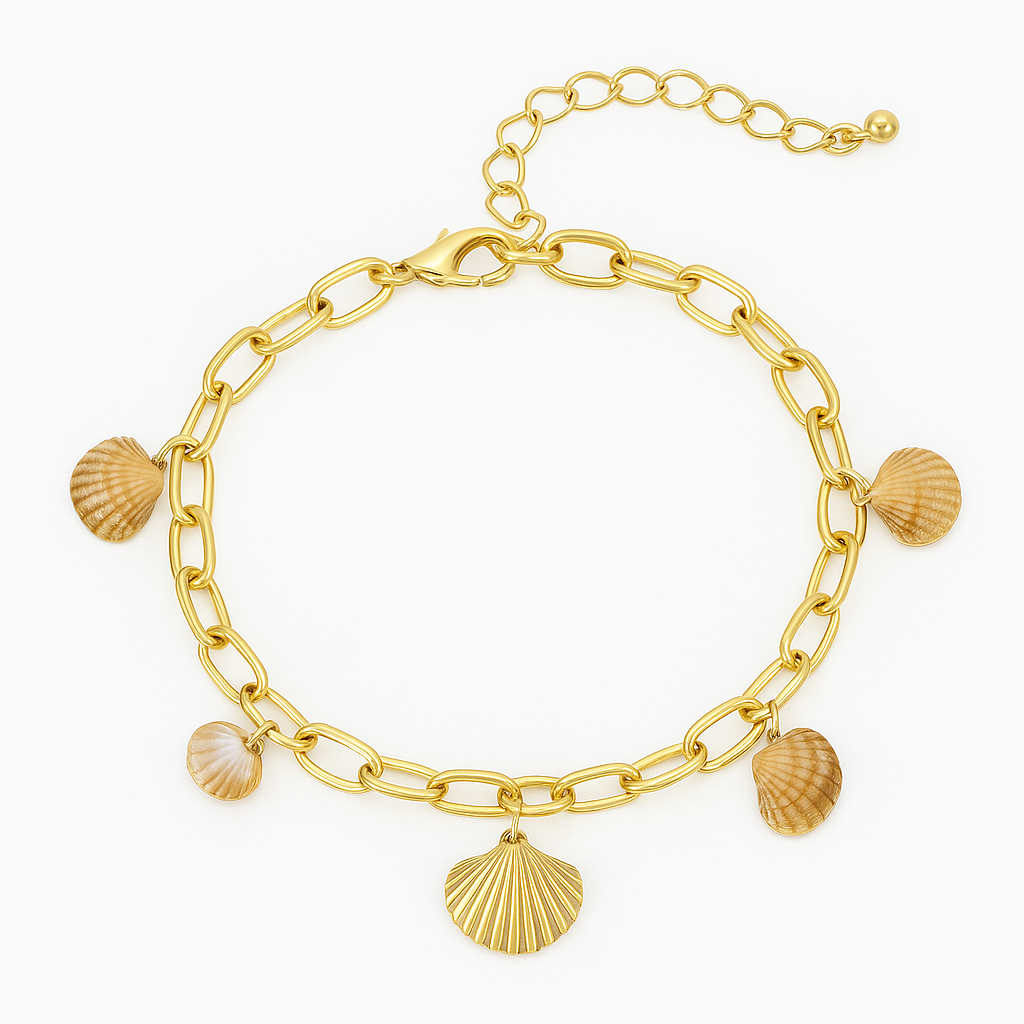 Gold Shell Charm Bracelet with real shell
