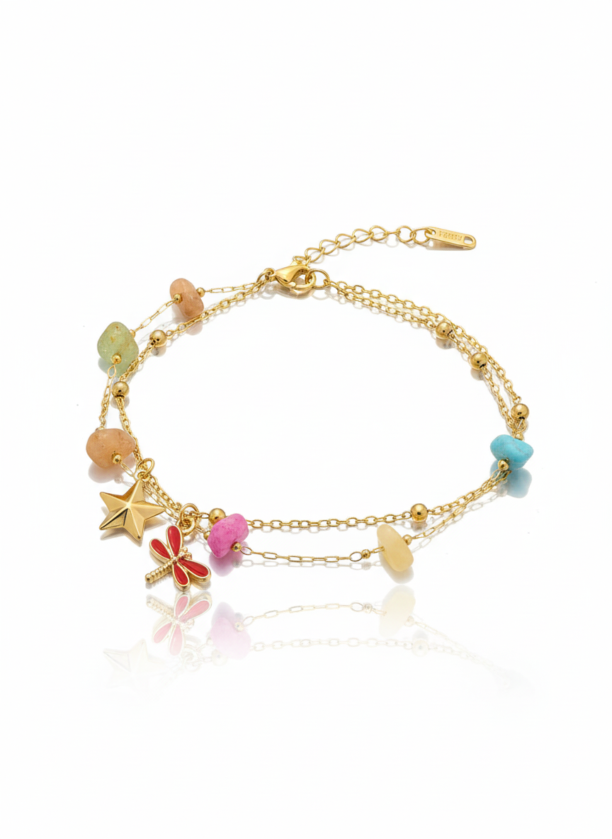 Gold Charm Bracelet with Butterfly & Dragonfly