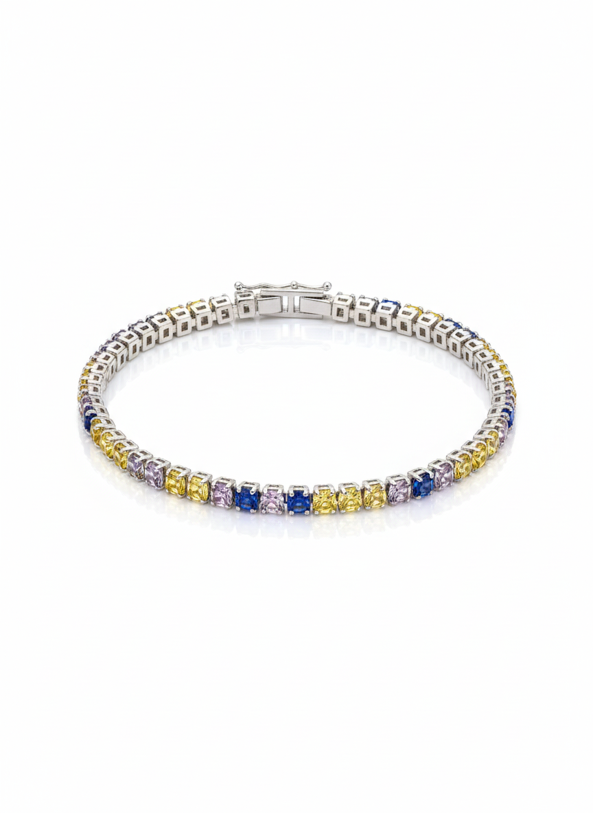 Gold Tennis Bracelet with yellow and blue Stones