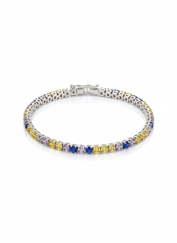 Gold Tennis Bracelet with yellow and blue Stones