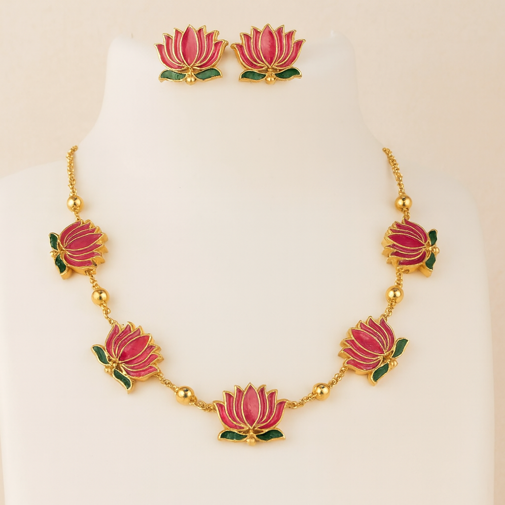 Lotus Bloom Necklace Set – Handcrafted Enamel Jewelry