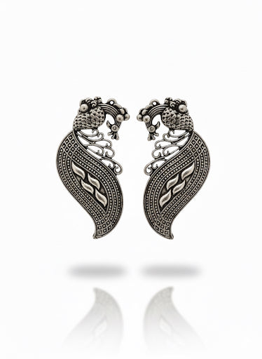 Oxidized Peacock Paisley Earrings