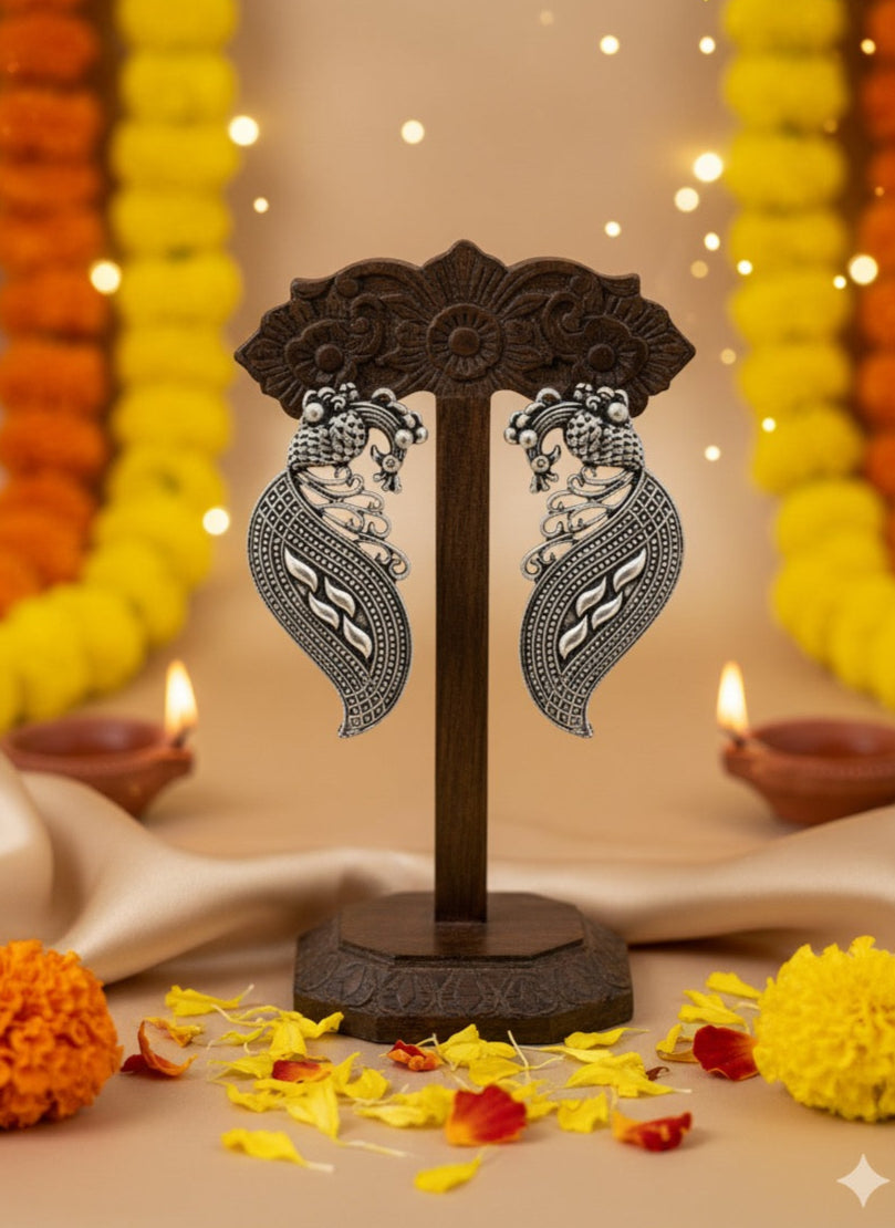 Oxidized Peacock Paisley Earrings