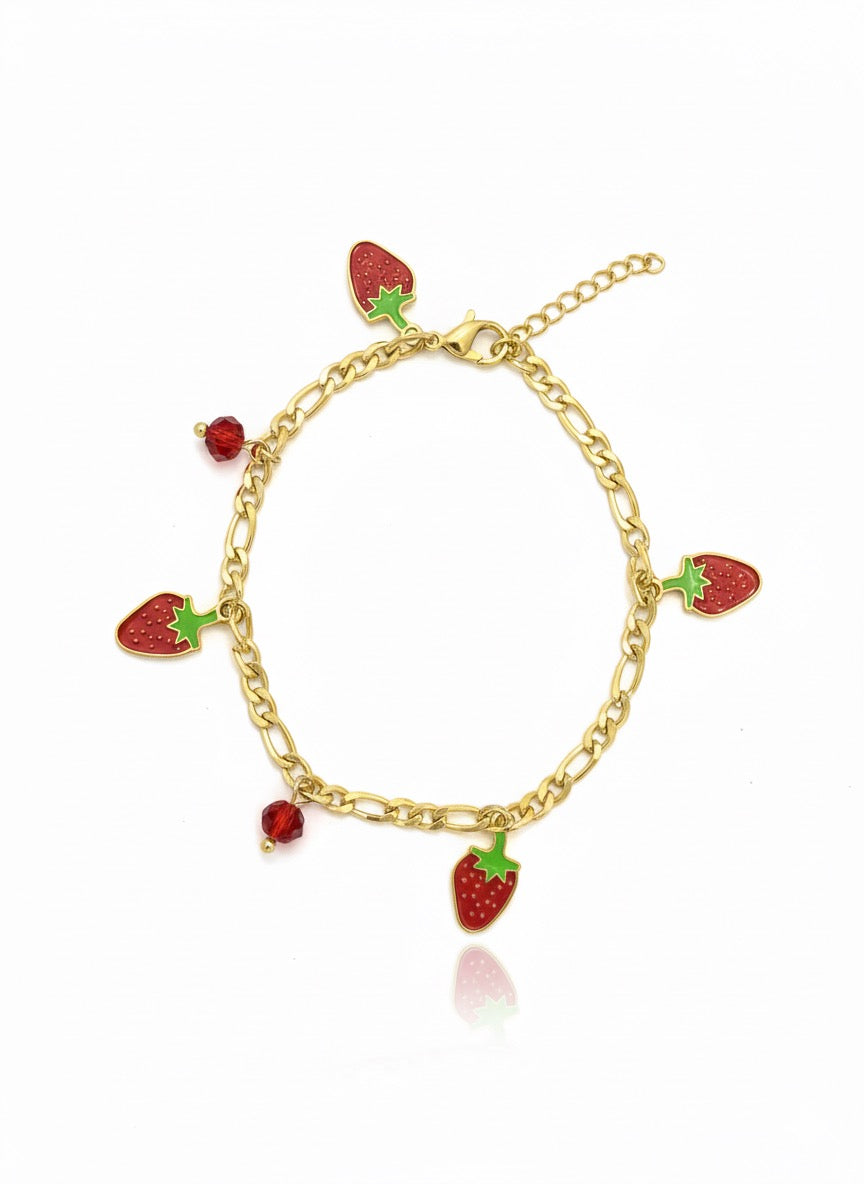 Gold Strawberry Charm Bracelet