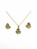 Smoky Crystal Pendant Set – Gold Tone