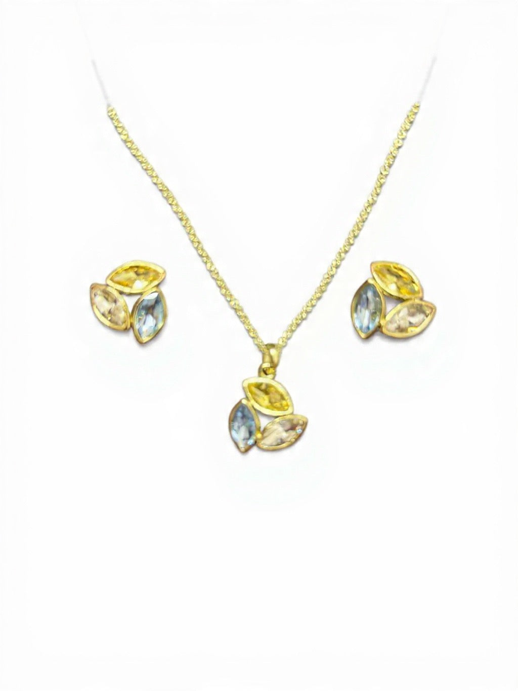 Leaf Trio Pendant Set – Yellow • Sky Blue • Champagne