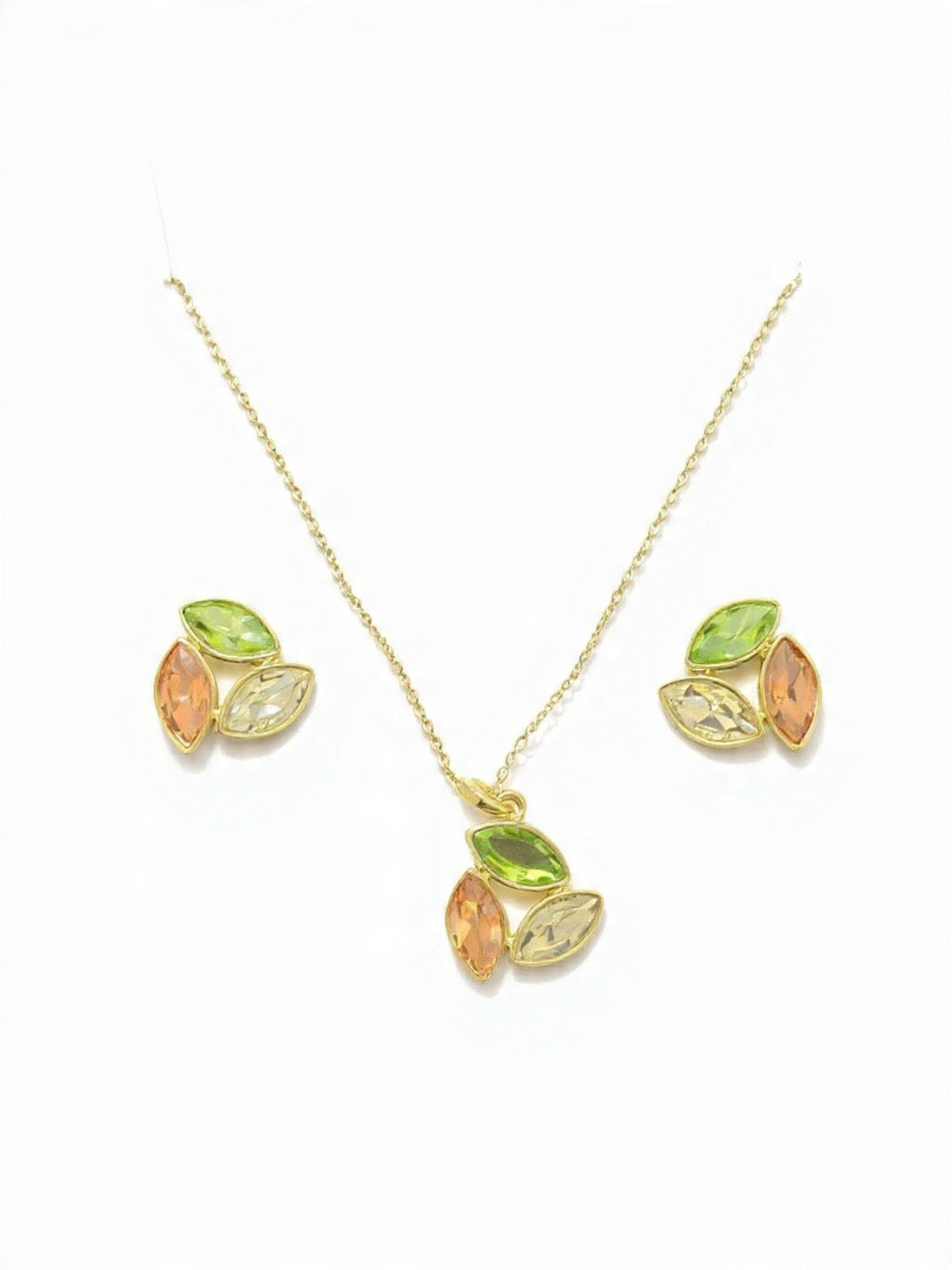Leaf Trio Pendant Set – Green • Peach • Champagne
